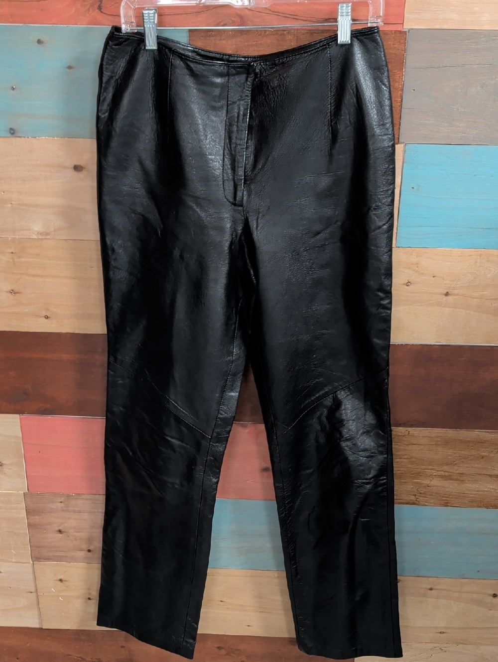 Sleek Black Leather Boot-Cut Pants